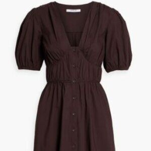 Derek Lam Gathered Cotton-blend Poplin Midi Dress In Chocolate (NWT)